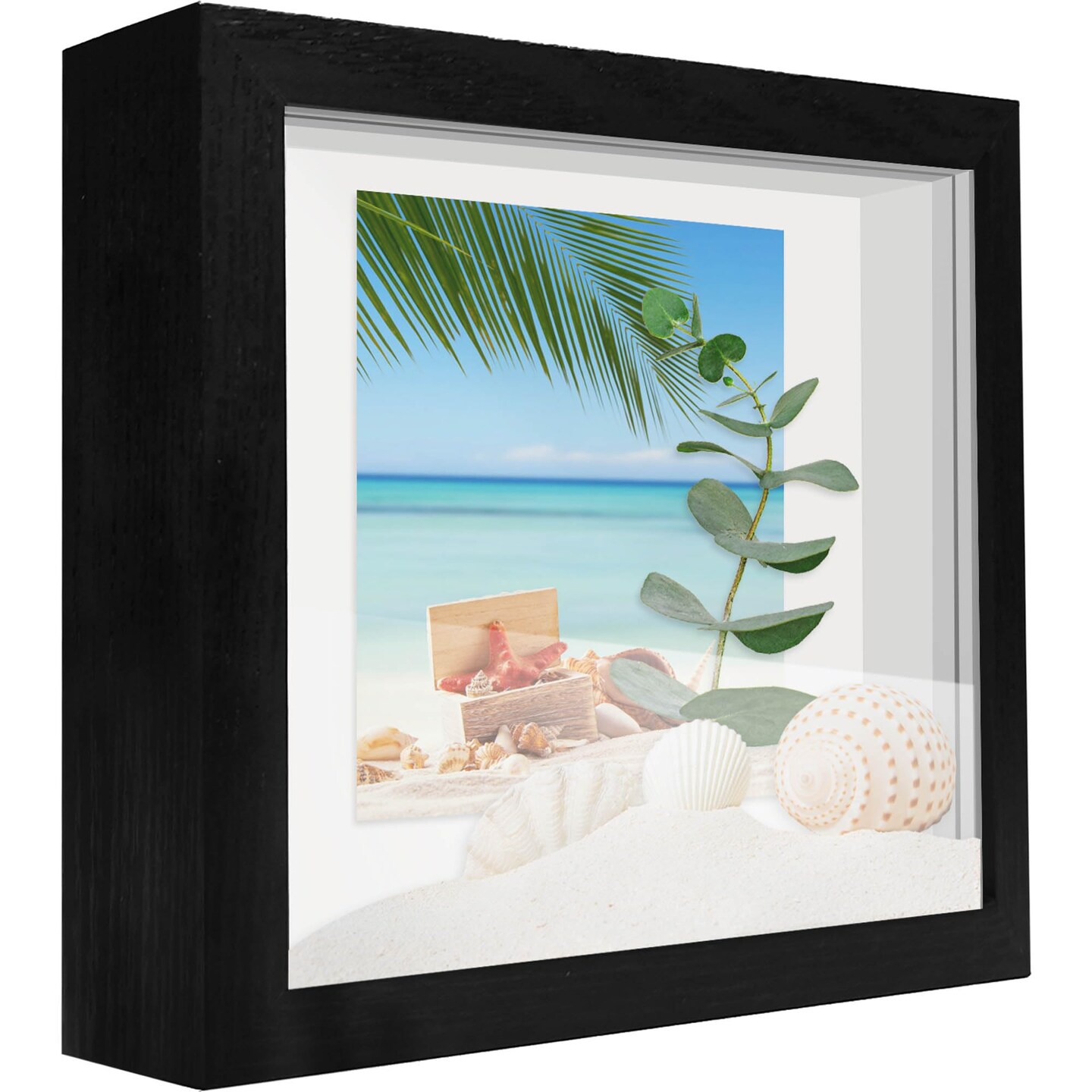 SUNMEG Small Shadow Box Frame 5x5, Wood with Plexiglass, Display Case Box for Memorabilia, Medal, Crafts,Tickets and Photos, Picture Frame for Wall and Tabletop (Black, 5x5)