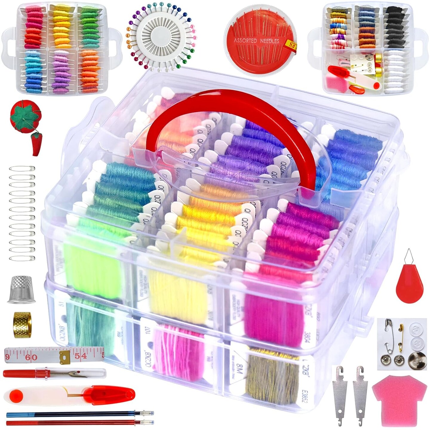 188 Embroidery Floss Set Including Cross Stitch Threads Friendship Bracelet String with 2-Tier Transparent Box, Floss Bobbins and Cross Stitch Kits, Cotton
