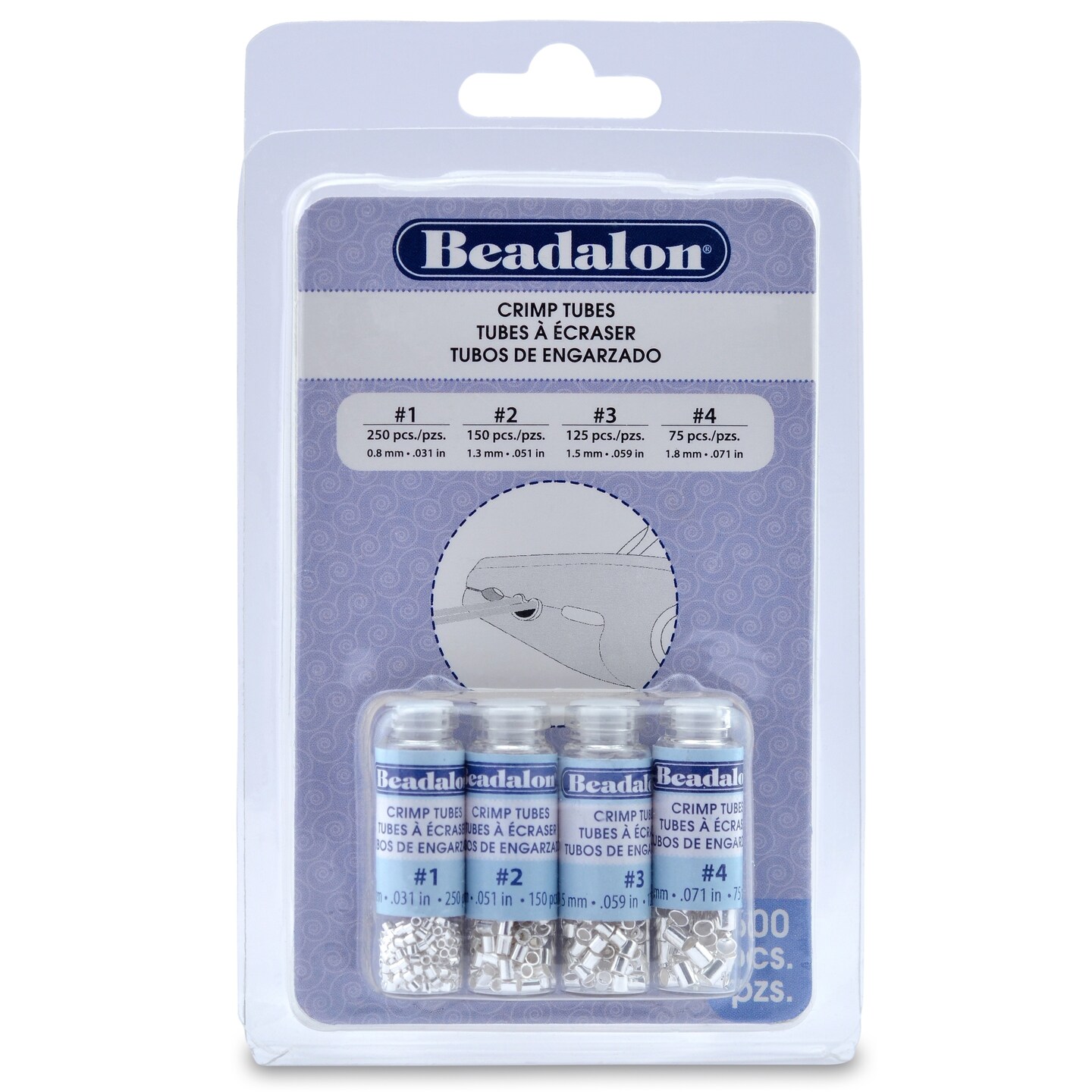 Beadalon Crimp Tubes Variety Pack Sizes 1, 2, 3 &#x26; 4 600/Pkg-Silver-Plated