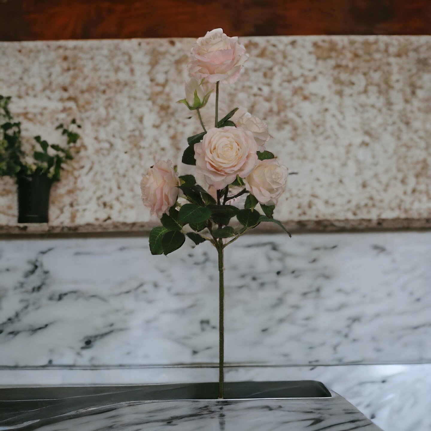 Cream &#x26; Pink Rose Spray: Set of 12, 27-Inch, Silk Roses by Floral Home&#xAE;