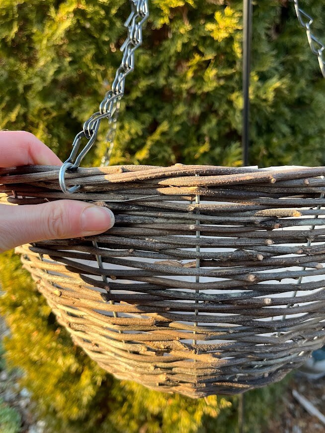 14&#x22; WICKER WOOD Hanging Woven Basket