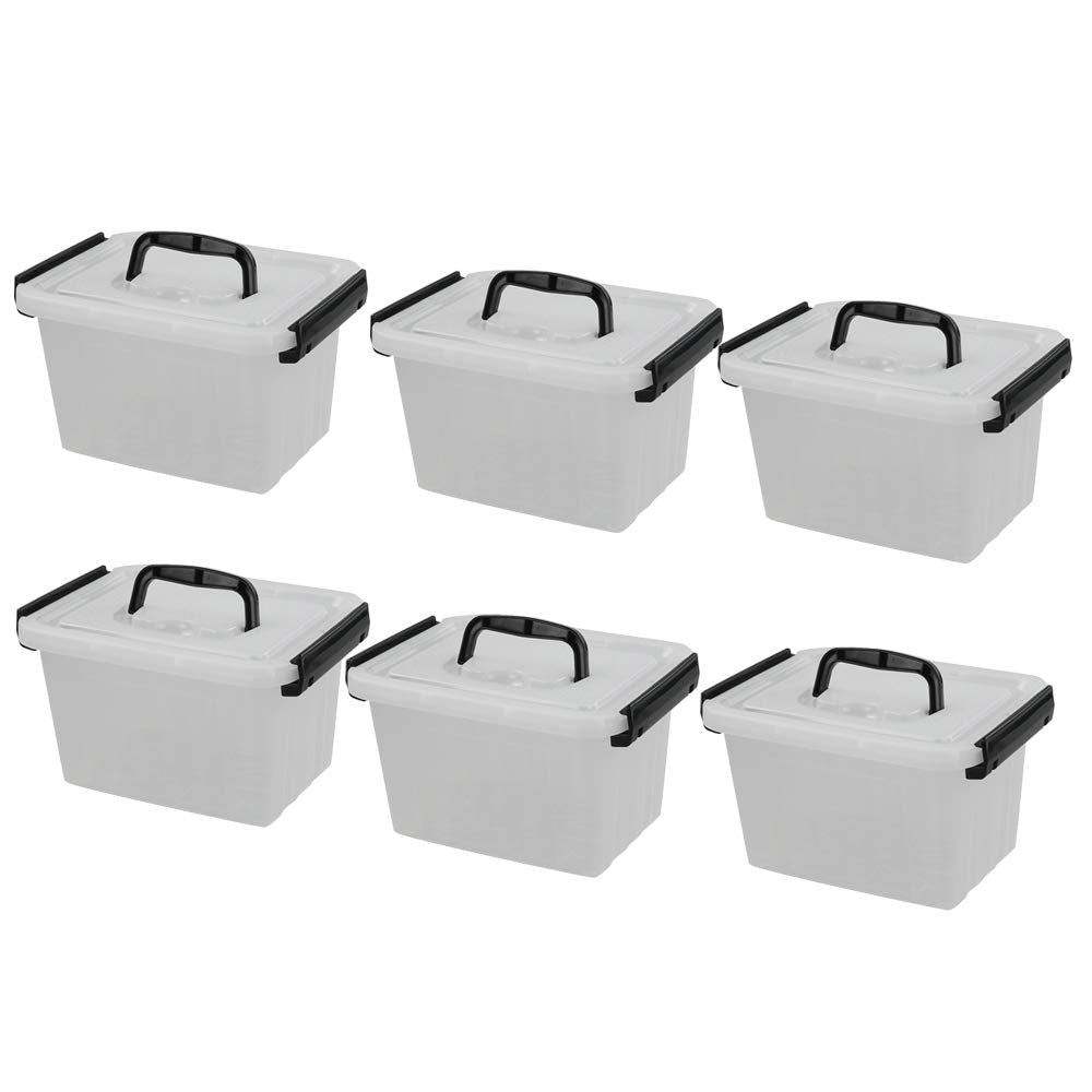 6 Pieces 3.5 Quart Small Plastic Storage Box with Handles, Clear Latching Bin with Lid