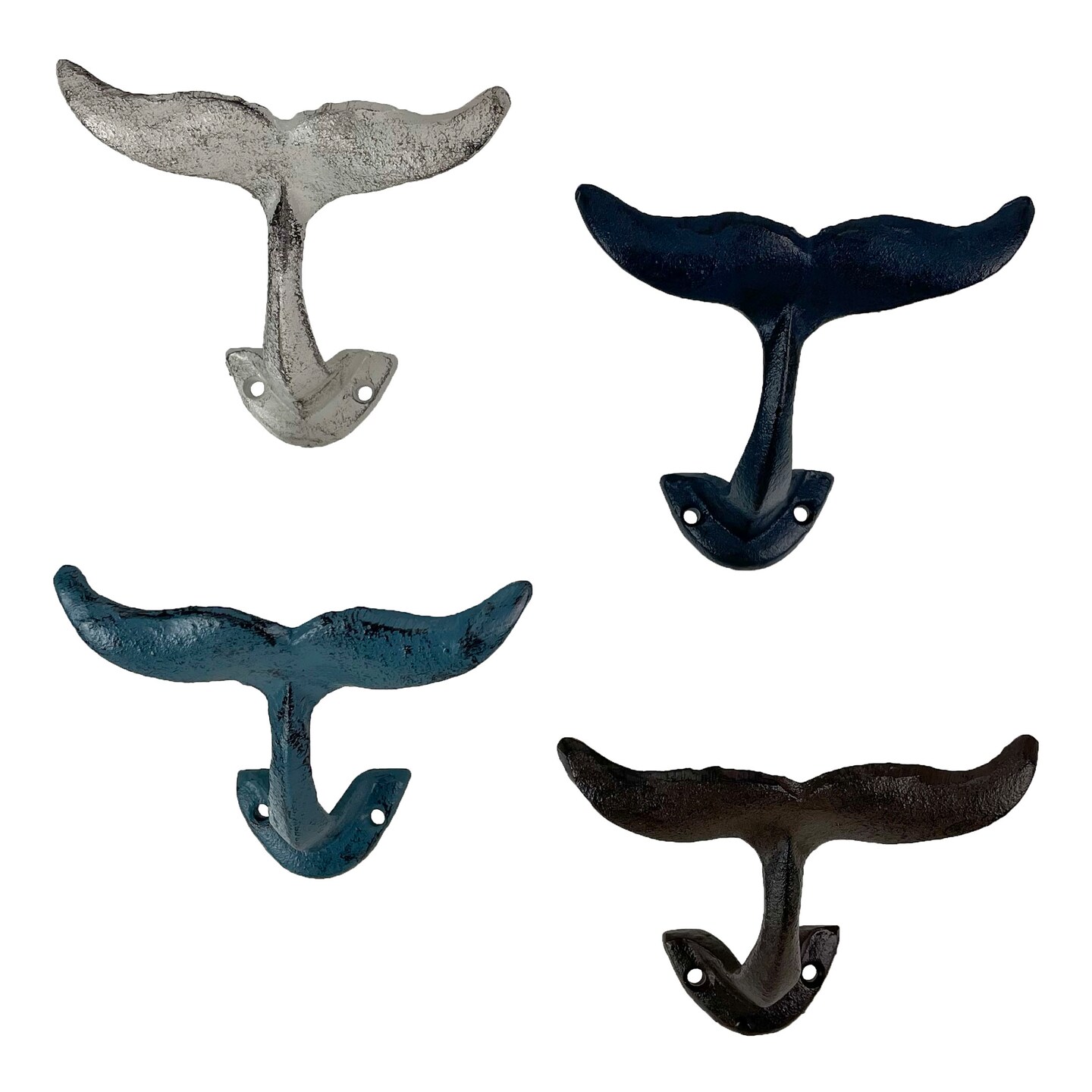 Set of 4 Cast Iron Whale Tail Wall Hooks