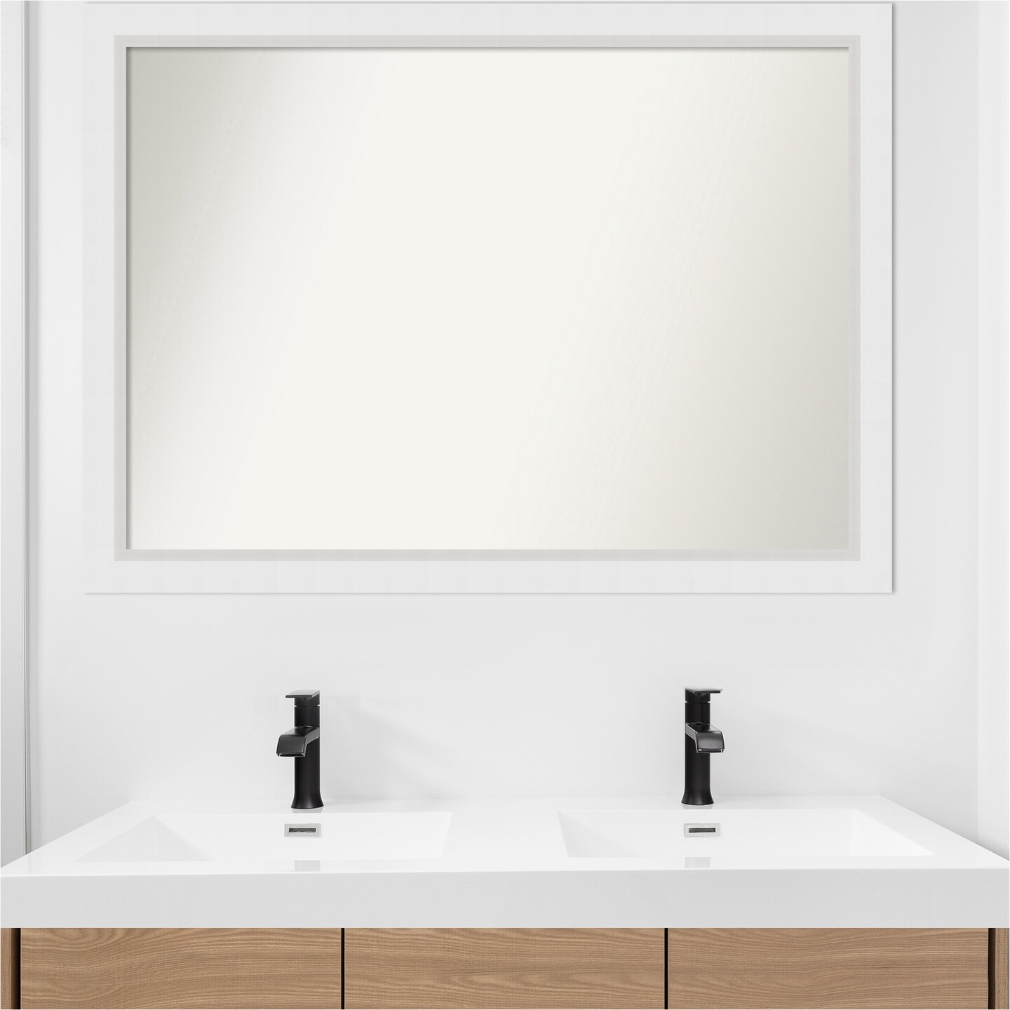 Blanco White Non-Beveled Custom Framed Bathroom Vanity Wall Mirror