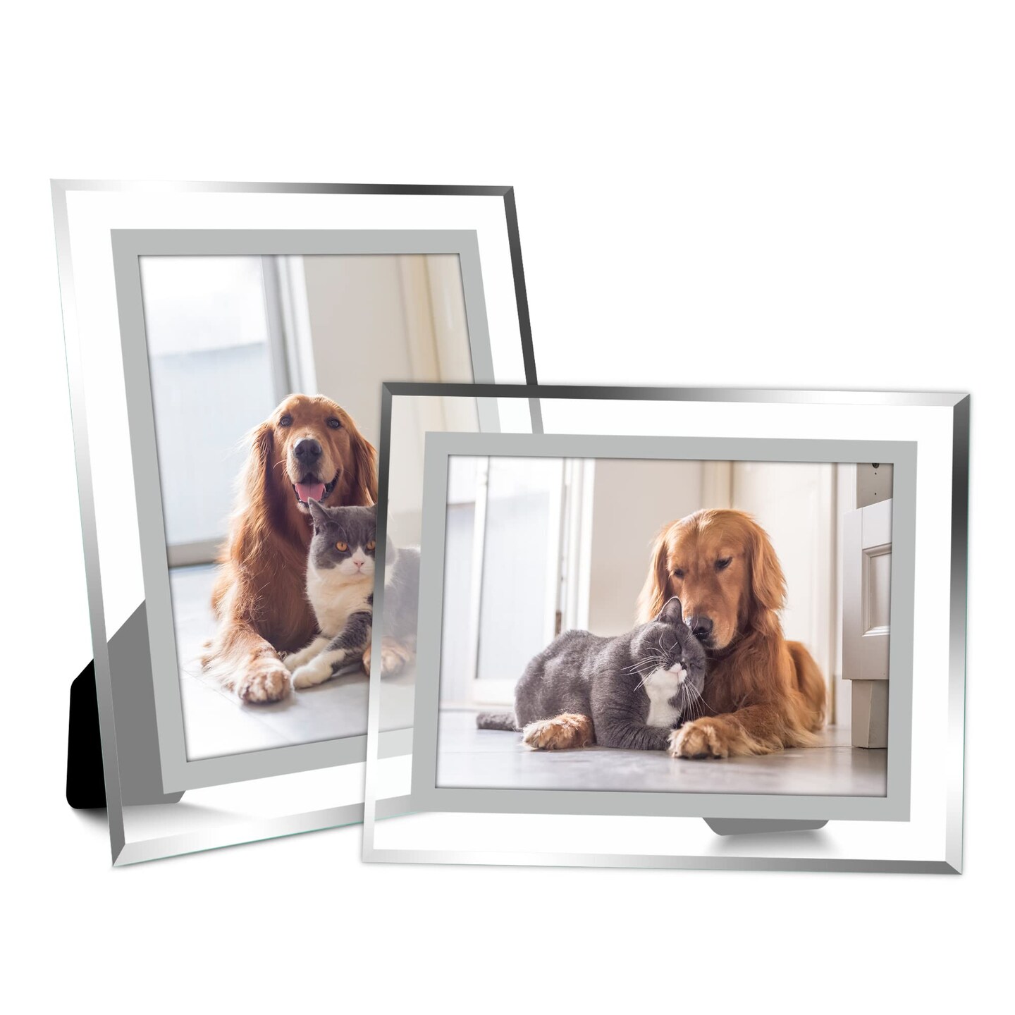 Vienrose 5x7 Picture Frame Set of 2, Glass Photo Frames Made of High Definition Real Glass Display Pictures Horizontal or Vertical for Table