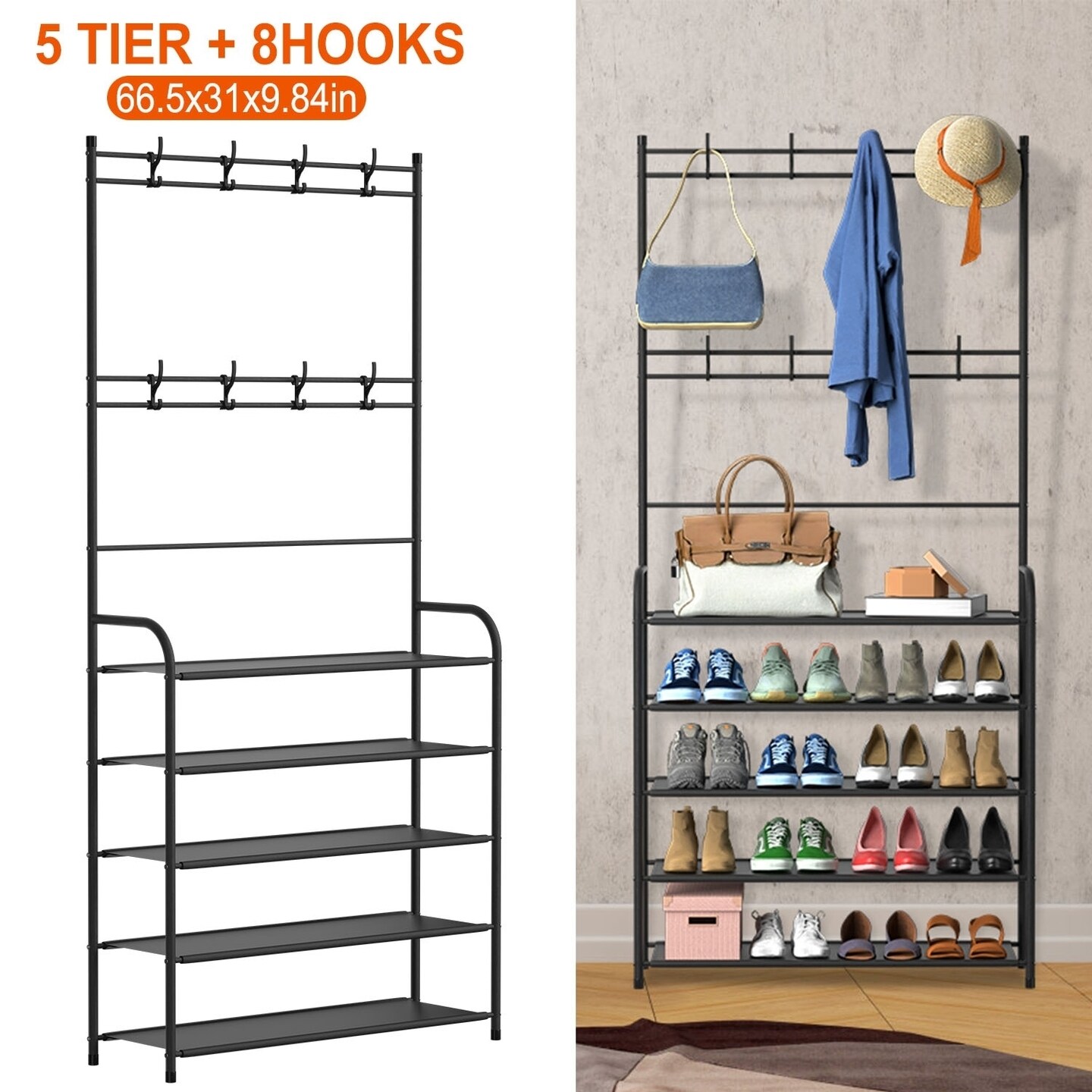 Entryway Coat Hat Rack Shoe Storage Shelf 5 Tier Shoe Rack Freestanding