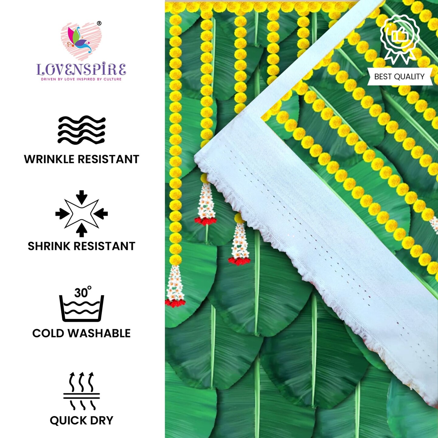 Banana Leaf with Marigold Backdrop Indian Traditional Cloth 5x8 Feet Backdrop Pooja Backdrop Indian Wall Art Photo Decor Banner Diwali Decor Wedding Backdrop Decorative Cloth
