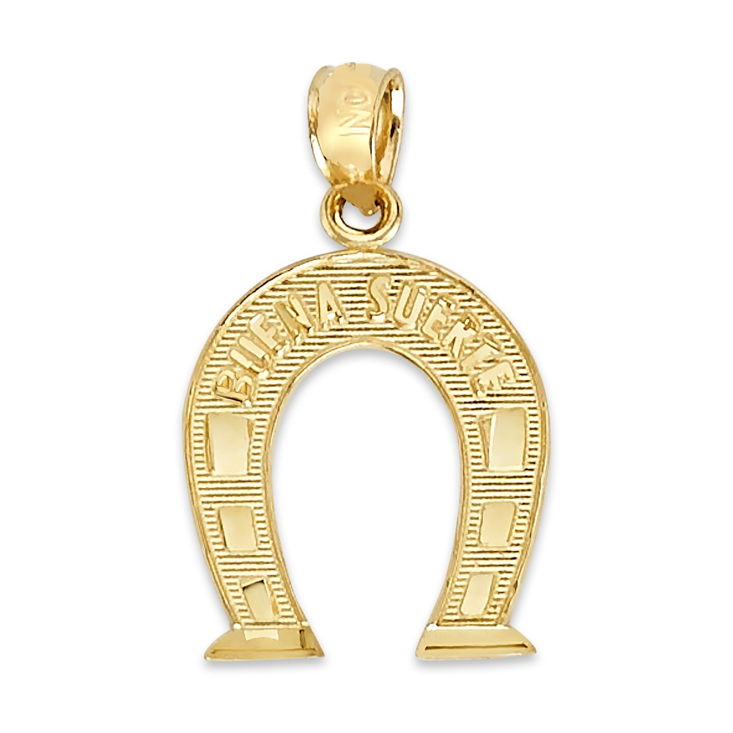 thumbnail interactive-video image 1 of 14K Solid Gold Horseshoe Lucky Charm Pendant – 23mm X 13mm, Real Yellow Gold, Alex And Elsa, Made In USA 1 of 2