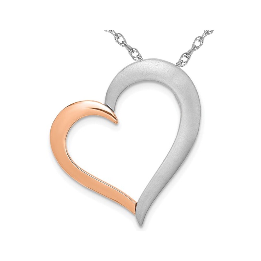 Gem And Harmony 14K Yellow and Rose Gold Polished Heart Pendant Necklace with Chain