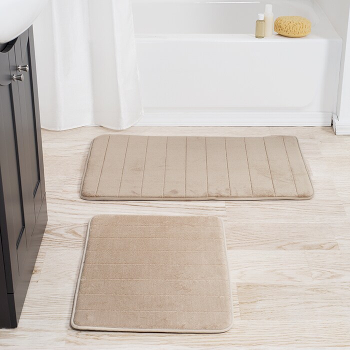 Lavish Home Memory Foam Bath Mat Set Taupe 2 Piece Non-Skid Absorbent 100% Microfiber