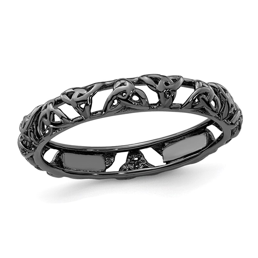 Gem And Harmony Sterling Silver Black Plated Celtic Knot Band Ring