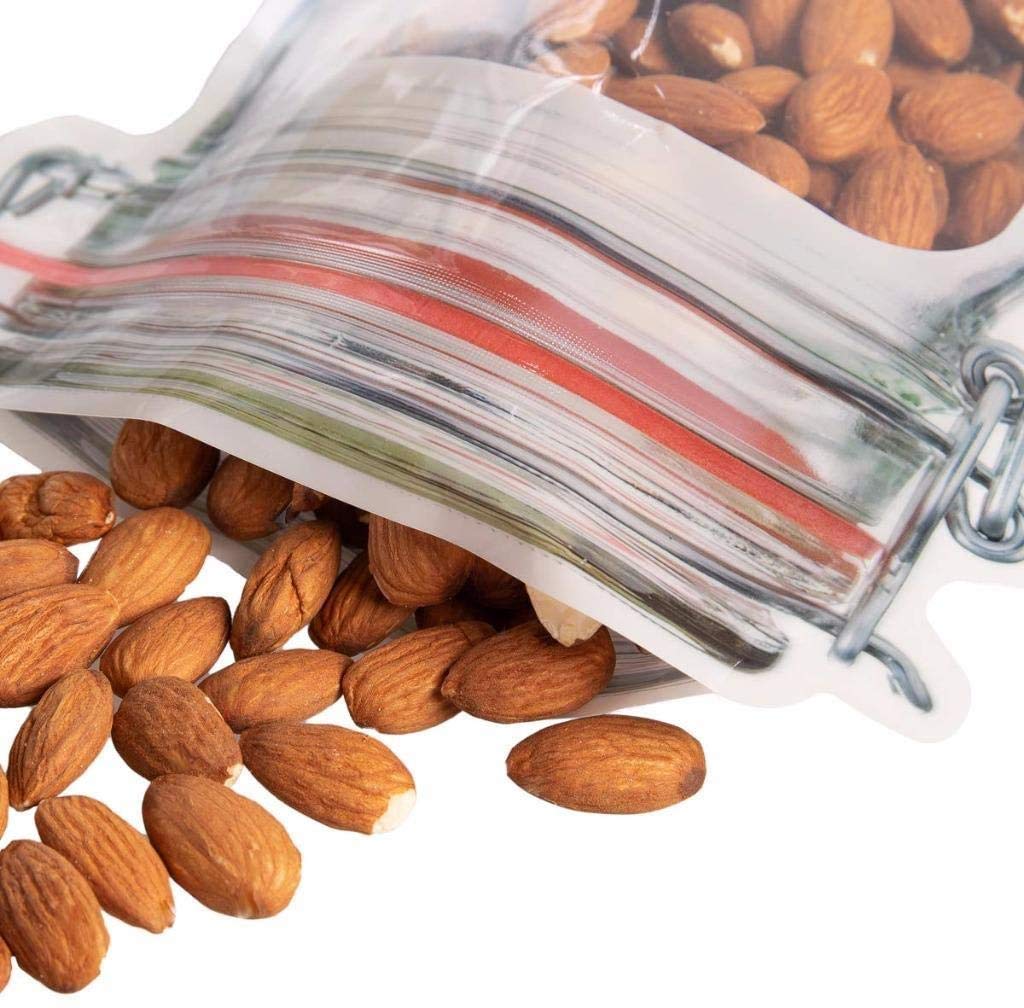 20 Pieces Mason Jar Zipper Bags, Reusable Storage Bags Mason Bottle Shape Storage Bags Portable Mason Jar Stand-Up Leakproof Food Saver Bags For Home Kitchen