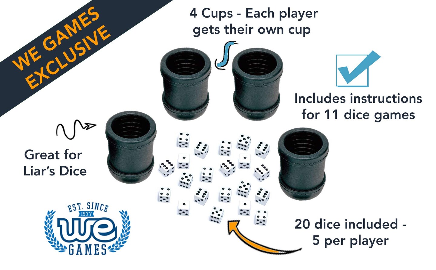 WE Games Liar&#x27;s Dice Set of 4 Plastic Cups