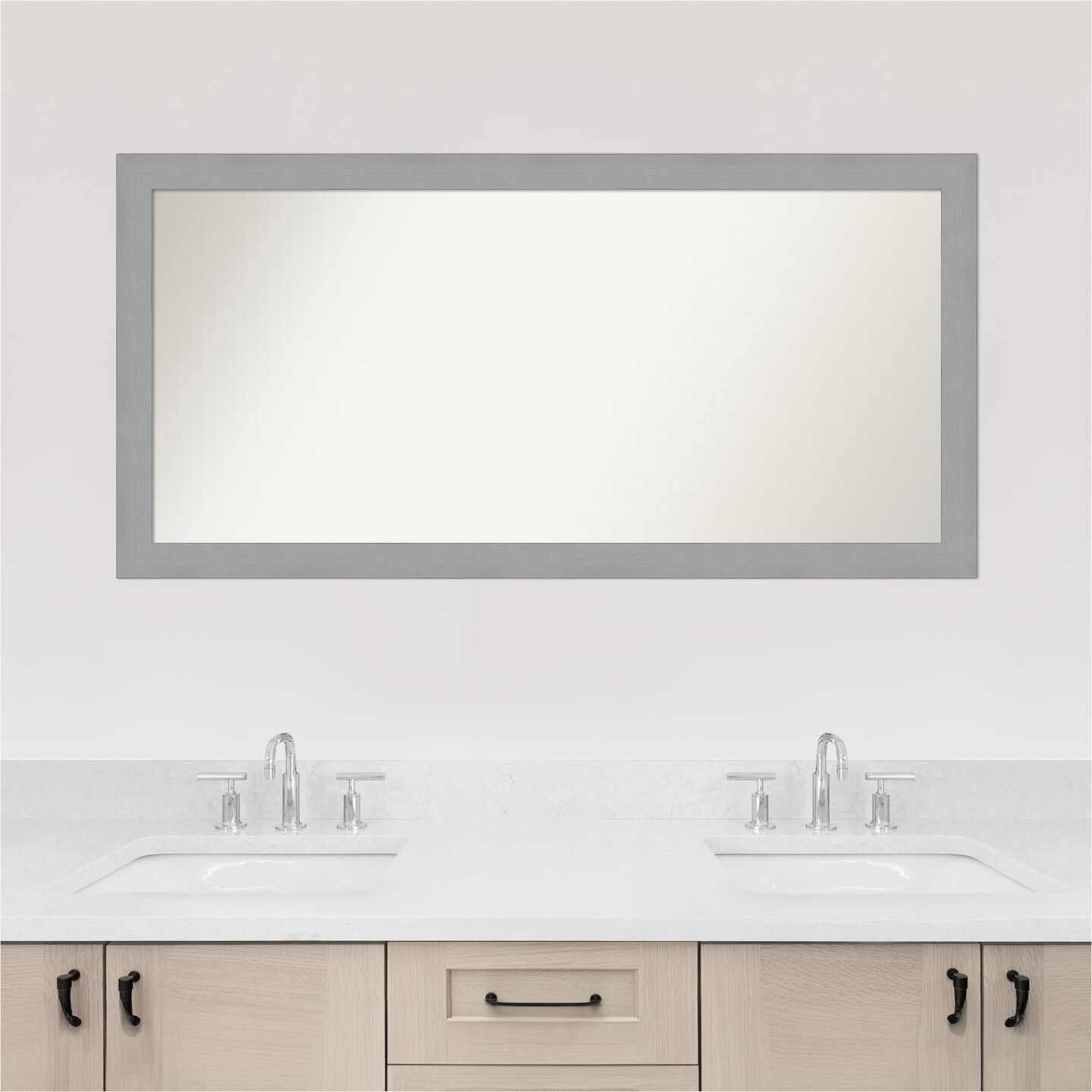 Brushed Nickel Non-Beveled Custom Framed Bathroom Vanity Wall Mirror