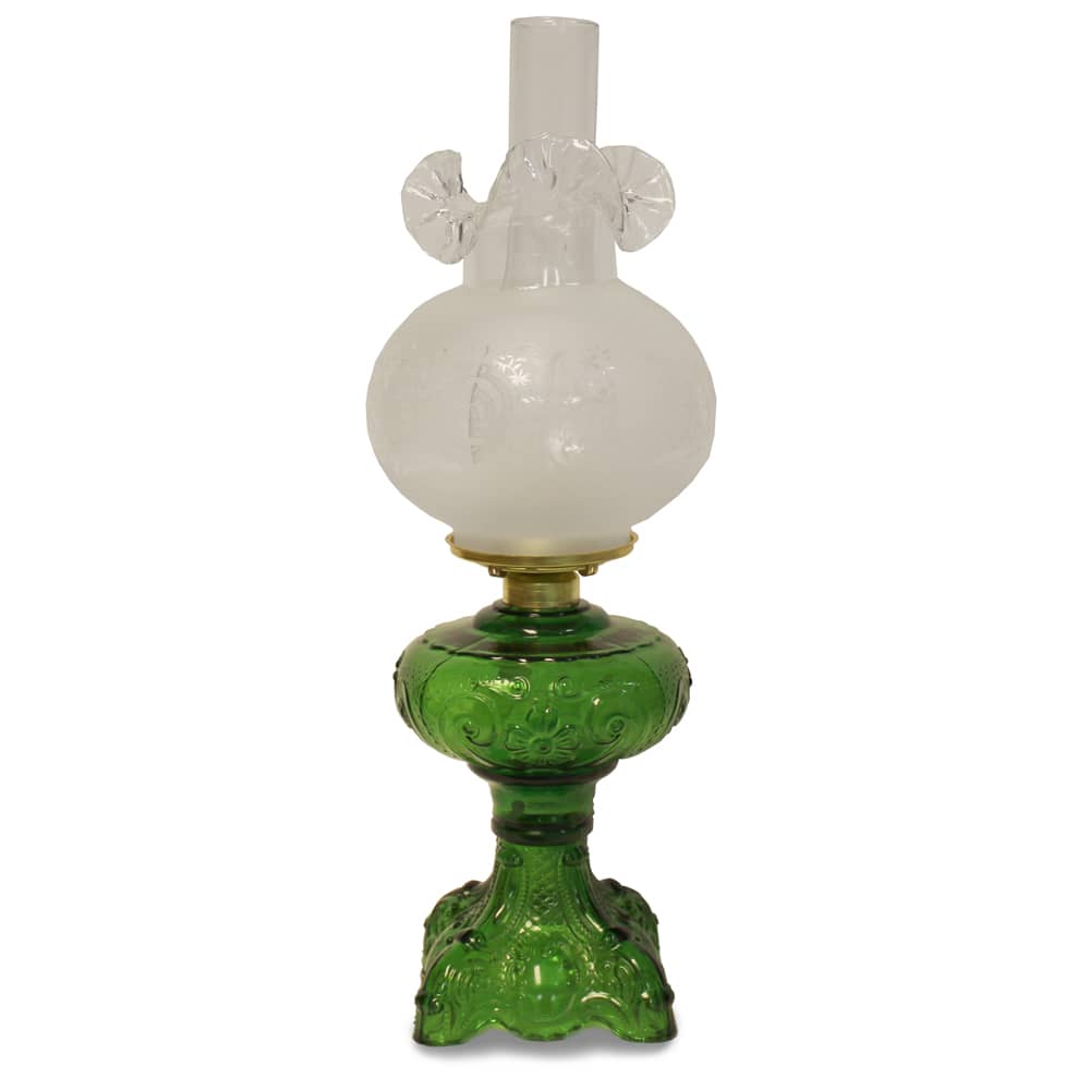 Lehman&#x27;s Princess Feather Oil Lamp - Historical Design with Glass Lamp, Brass Burner, 12&#x22; Chimney, Etched Ball Glass Shade, 22 Inches High