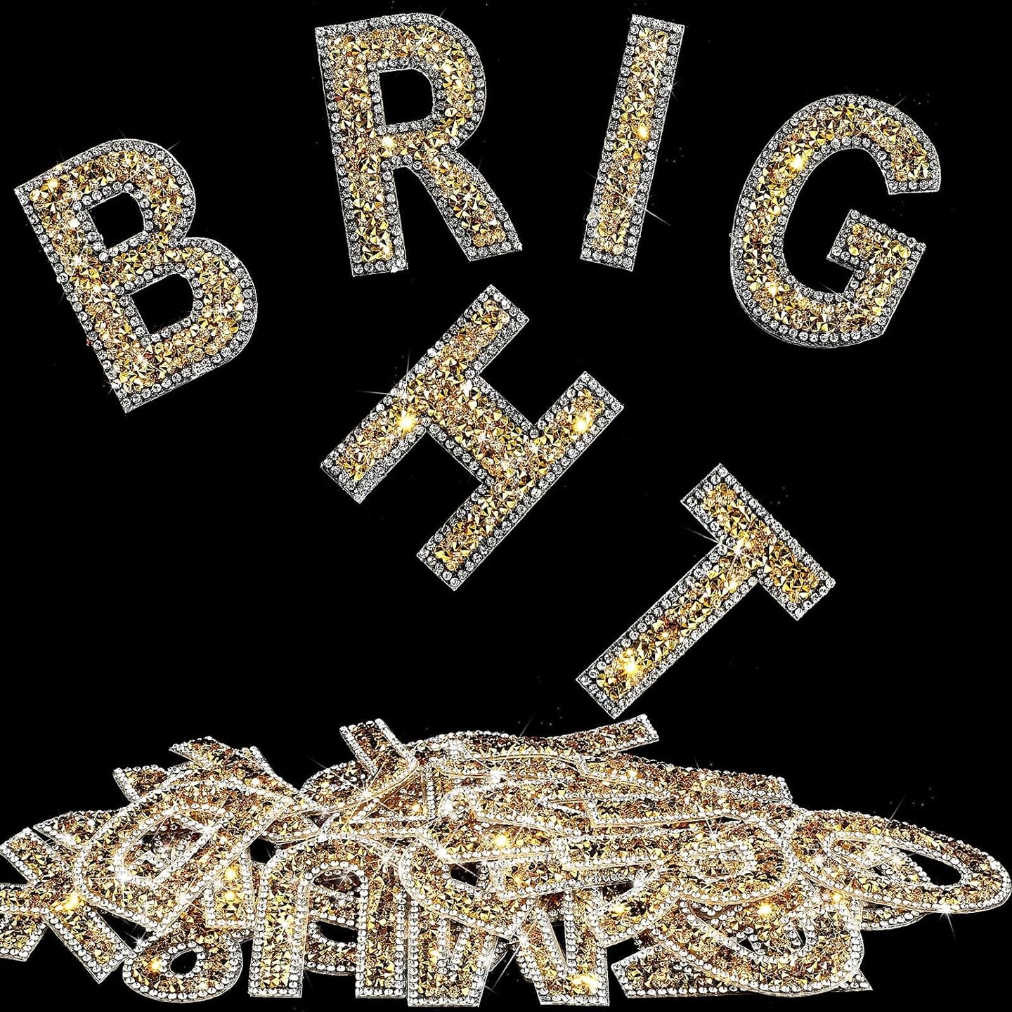 37 Pieces Bling Rhinestone Letter Stickers Alphabet Number Symbol Crystal Self-Adhesive Stickers Rhinestone Letter Stickers for Art Crafts Clothing DIY Decors (Gold, White, 2.56 Inch)