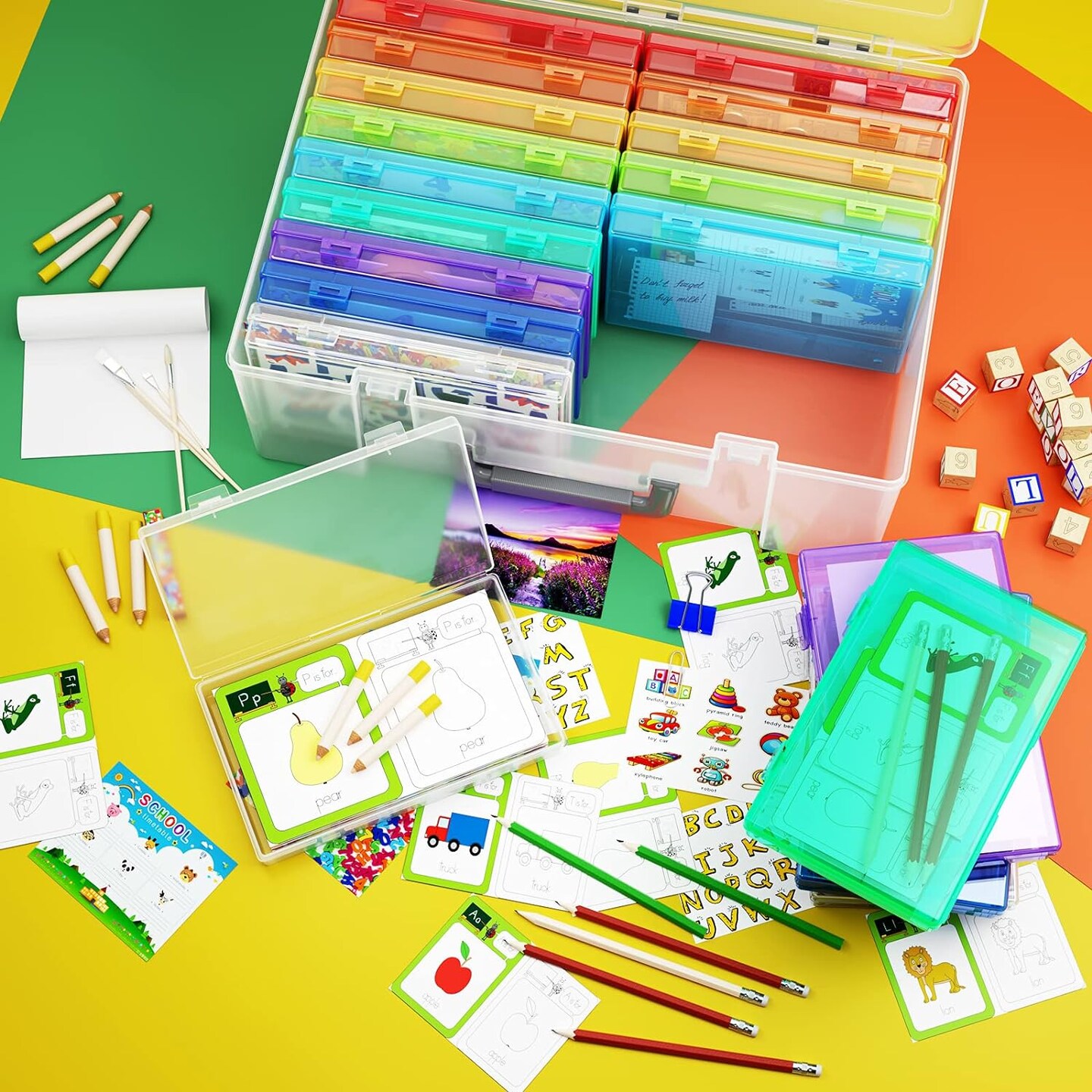 Photo Storage Box 4x6 Pictures, 18 Inner Seed Storage Organizer Extra Large, Photo Organizers Keeper Photo Cases Picture Storage (Rainbow)