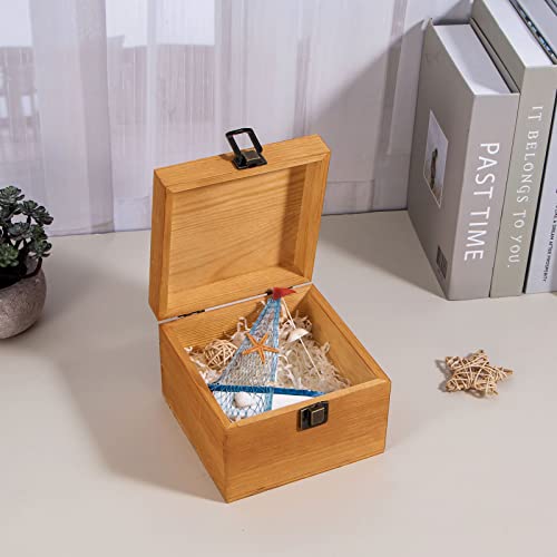 Vintage Wooden Storage Box Container with Hinged Lid and Front Clasp, 5.5&#x27;&#x27; x 5.5&#x27;&#x27; x 3.9&#x27;&#x27; Small Keepsake Box, Rustic Wood Boxes for Crafts Art Hobbies and Home Decoration