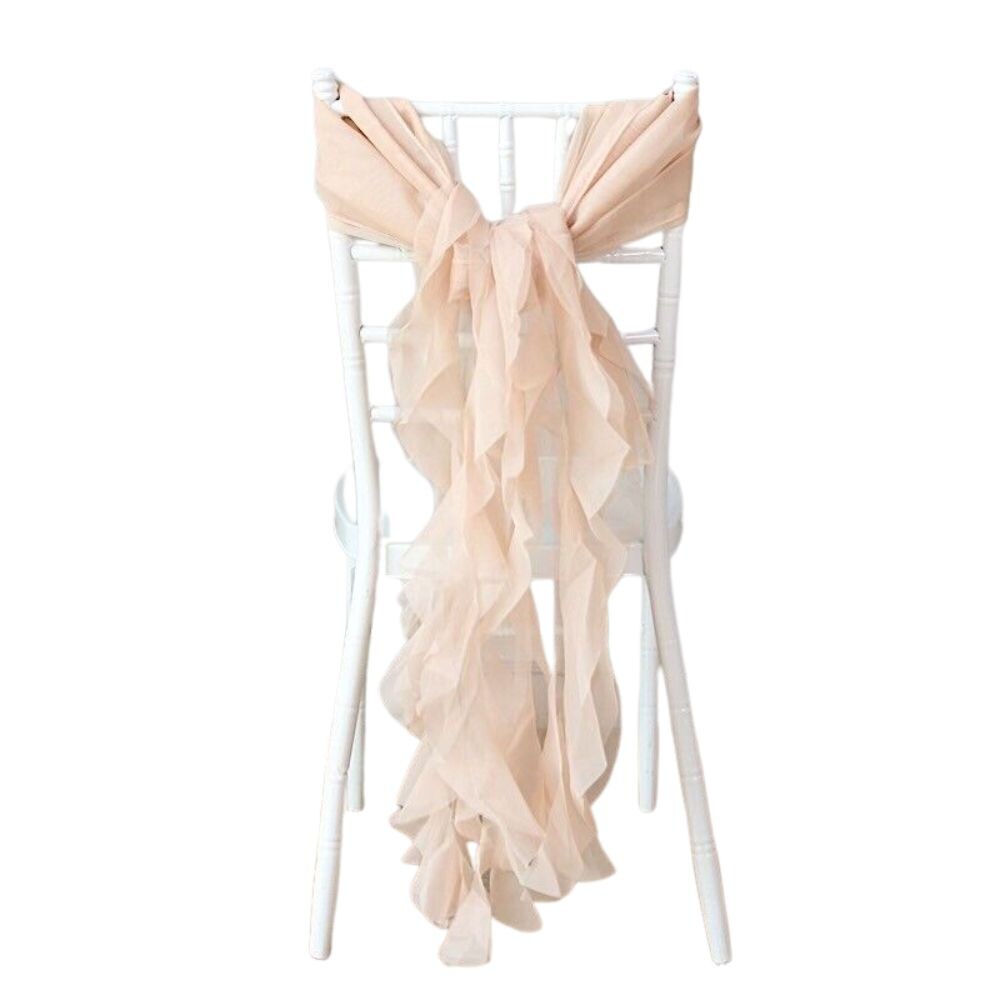 Nude Premium Curly Chiffon Chair Covers with Sashes Wedding Decor Set