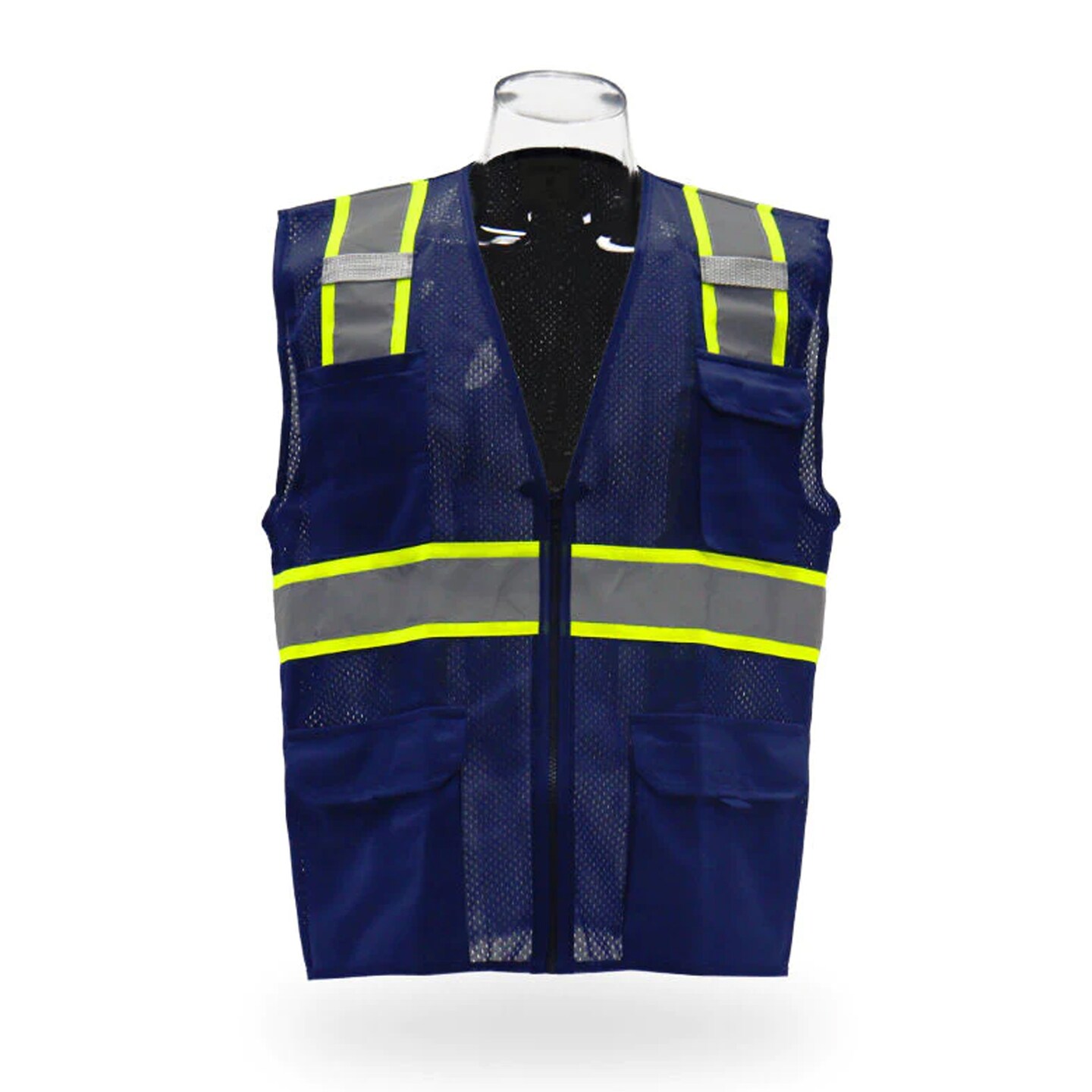 Multi Pocket High Visibility Reflective Safety Vest with Zipper Front 100% Polyester