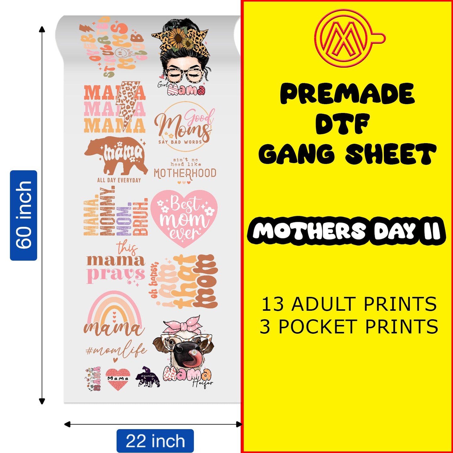 Mother&#x27;s Day II Direct-to-Film Transfer Gang Sheets - 22x60