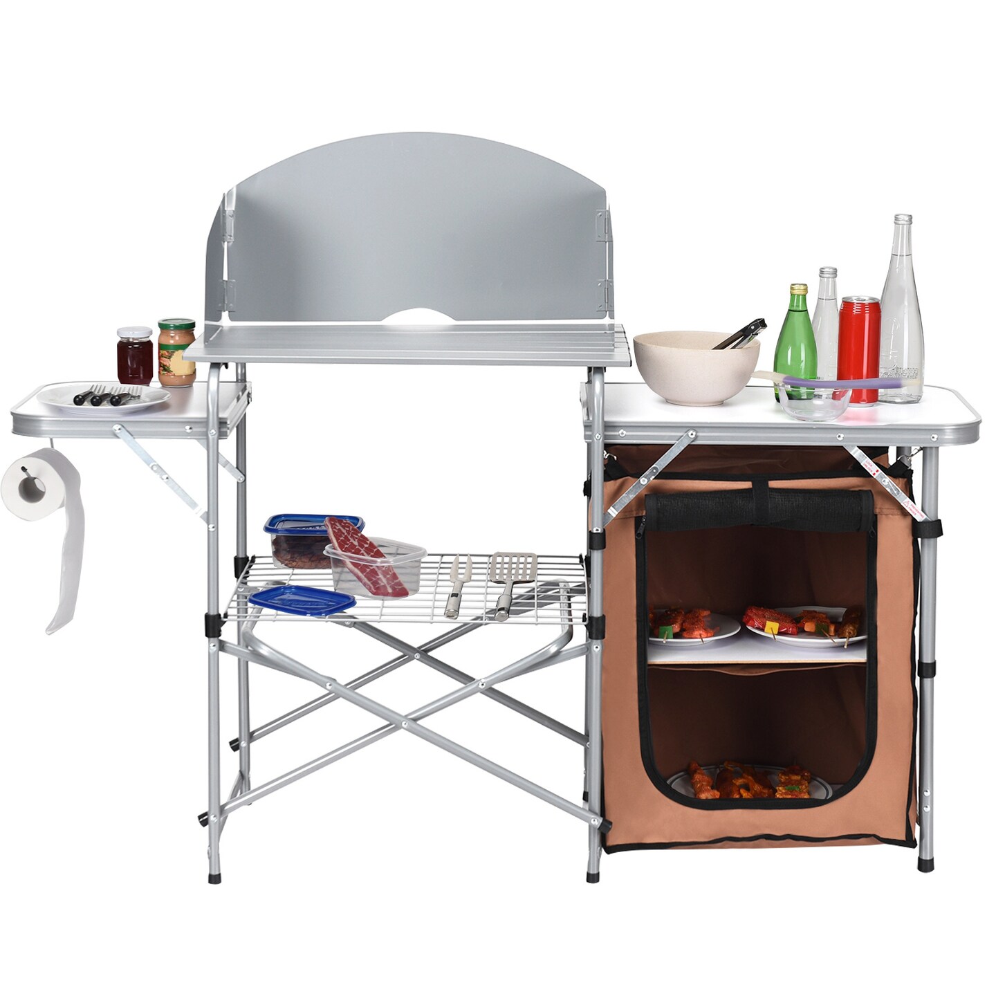 Fold-able Outdoor BBQ Portable Grilling Table With Windscreen Bag