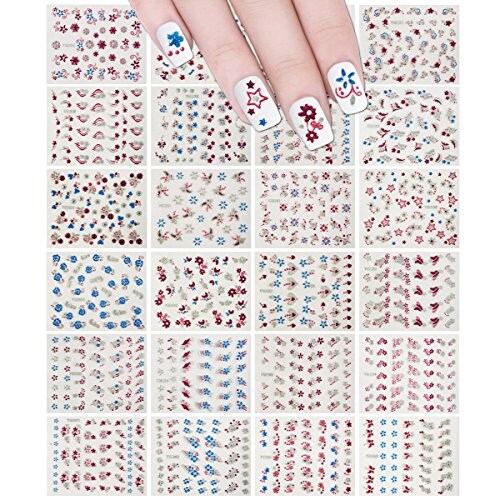 Wrapables Glitter Stars &#x26; Flowers Nail Stickers Sparkly Nail Art (24 sheets)