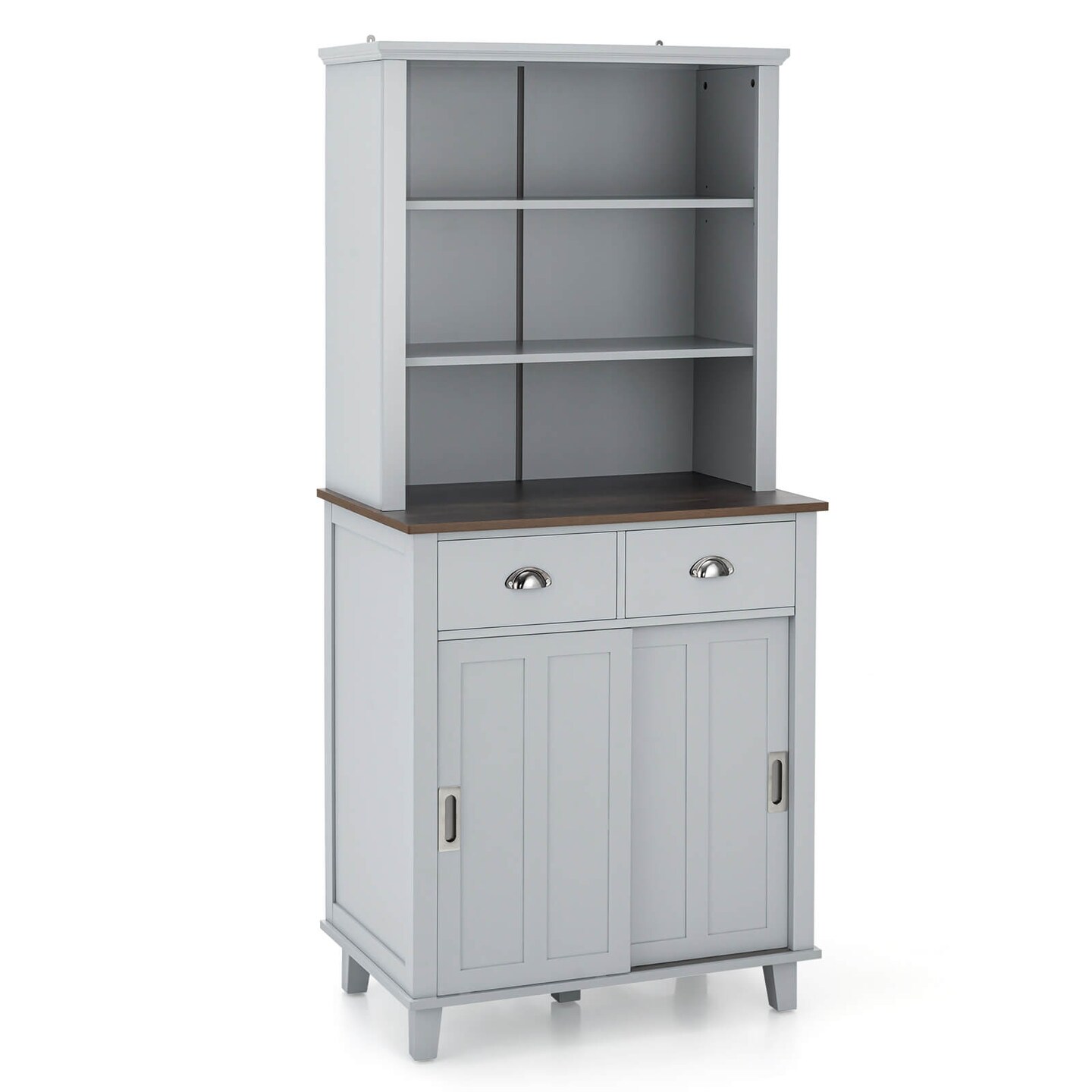 Freestanding Kitchen Pantry Cabinet with Sliding Doors