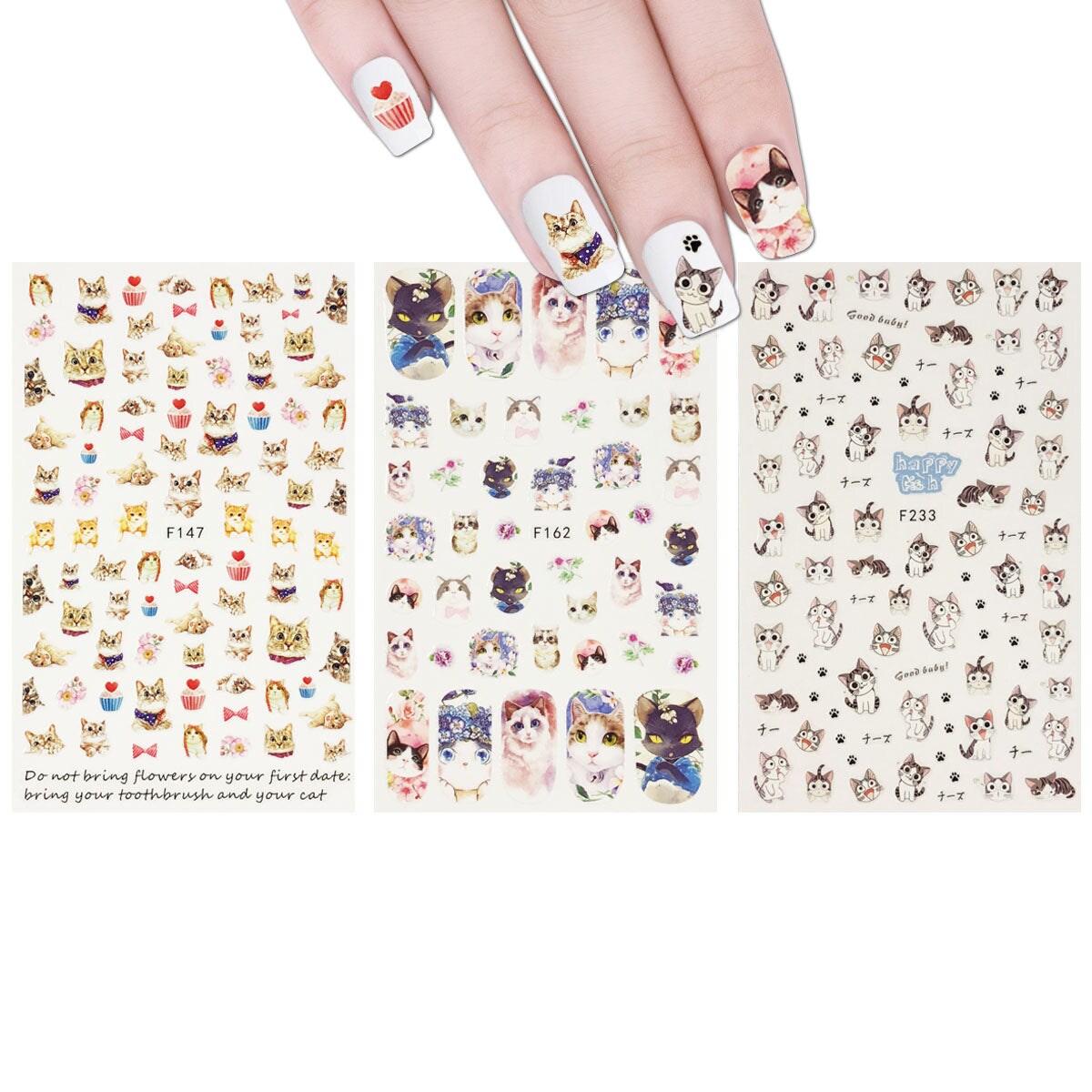 Wrapables 3 Sheets Love for Cats Nail Art Kitty Cat Nail Stickers