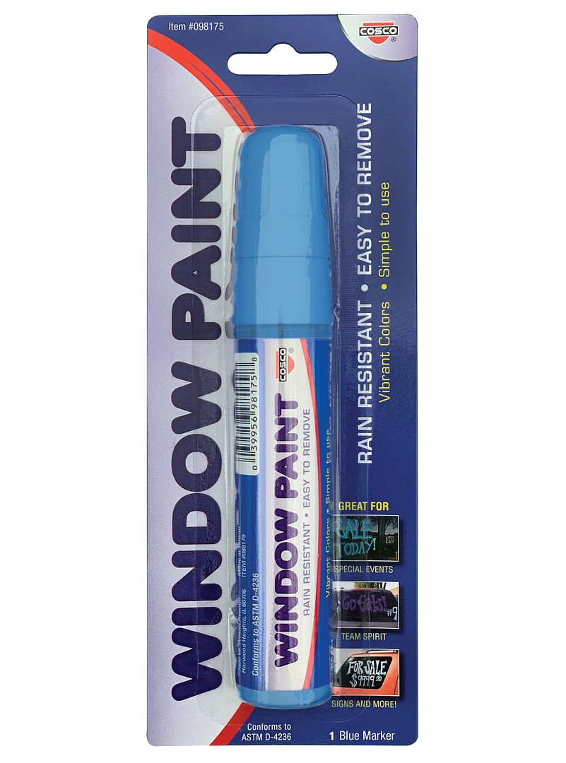 COSCO Window Paint Marker, Weather Resistant Vibrant Blue, 1 Marker