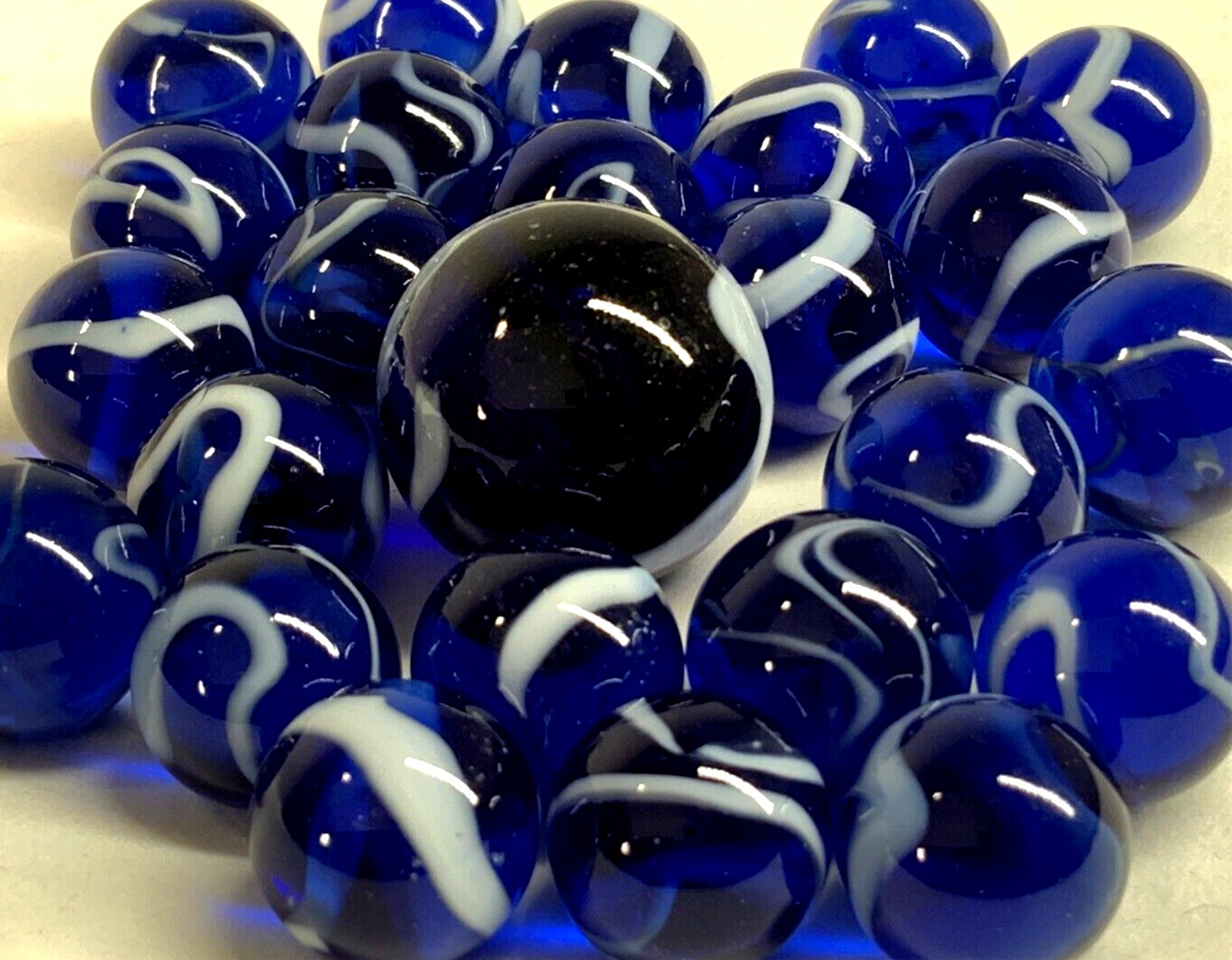25 Glass Marbles WATER Translucent Clear Blue White Swirl Pack Shooter