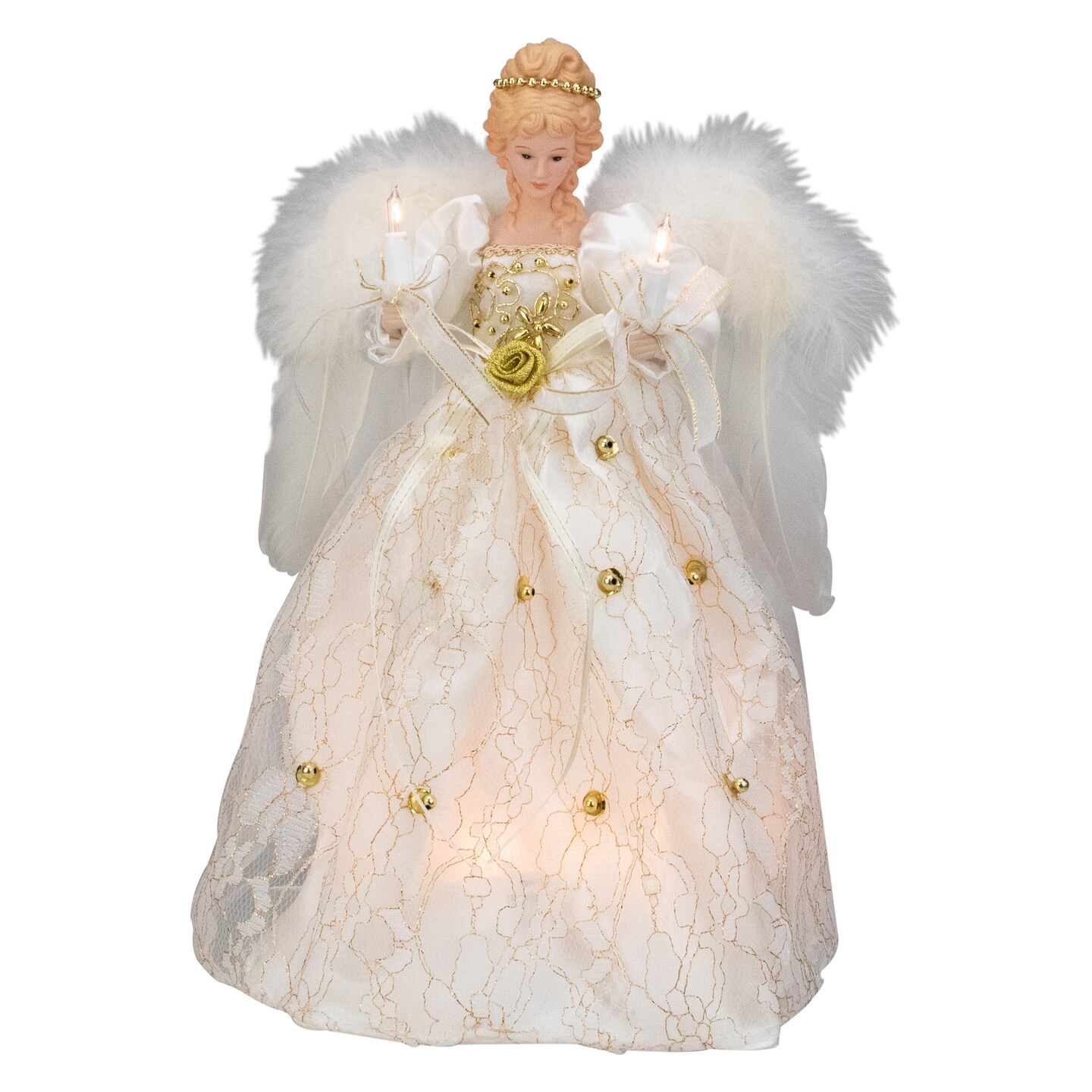 Kurt Adler 12&#x22; Ivory and Gold Floral Angel Christmas Tree Topper