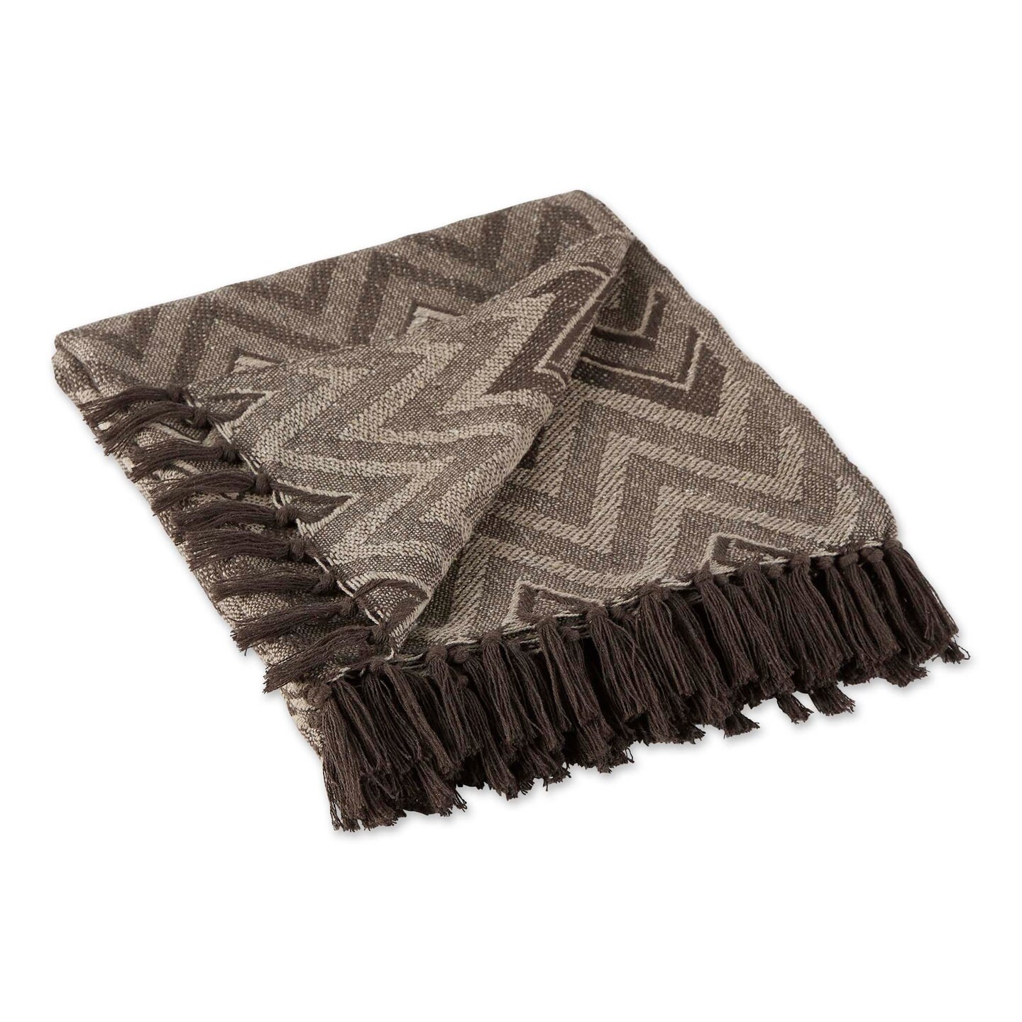 Contemporary Home Living Zig-Zag Chevron Fringed Throw Blanket - 50&#x22; x 60&#x22; - Brown