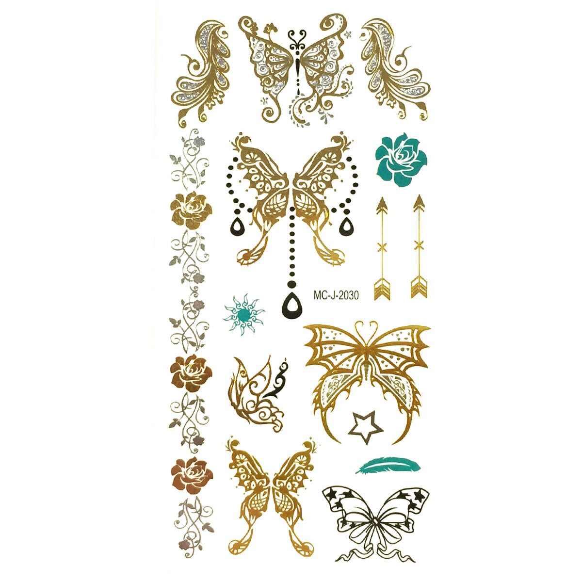 Wrapables Medium Metallic Gold and Silver Temporary Tattoo Stickers, Enchanted