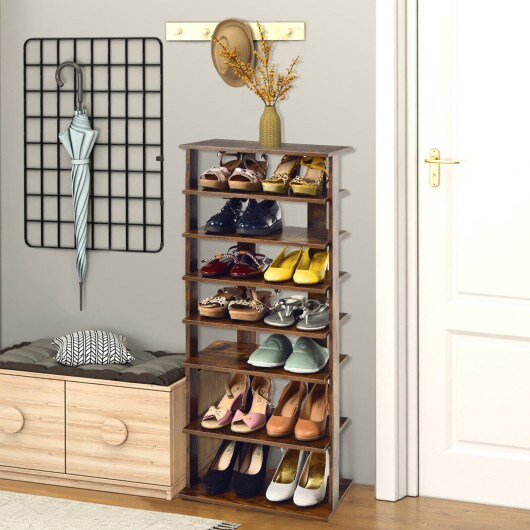 7-Tier Dual 14 Pair Shoe Rack Free Standing Concise Shelves Storage