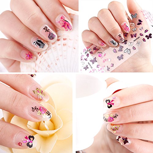 Wrapables 24 Sheets Butterfly with Gold &#x26; Silver Trim Nail Stickers Nail Art Set