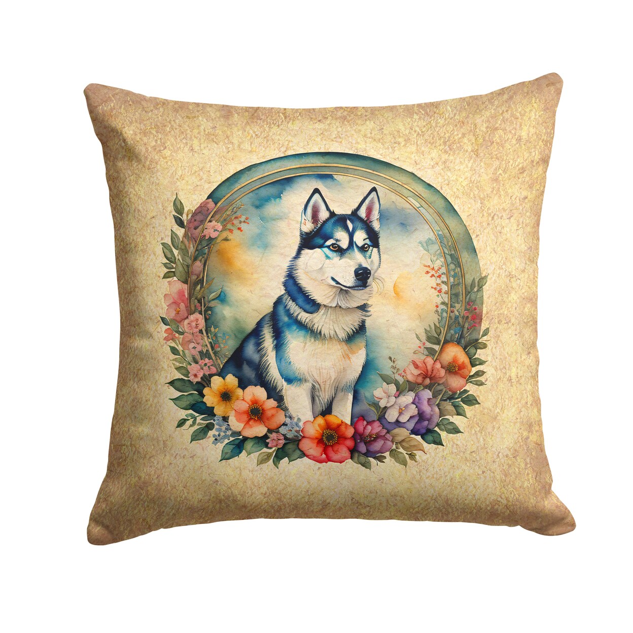 Caroline&#x27;s Treasures Siberian Husky and Flowers Fabric Decorative Pillow DAC2203