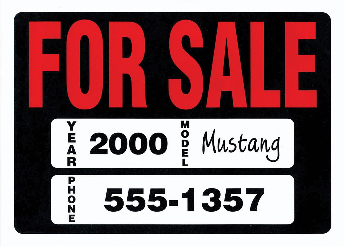 COSCO Vehicle FOR SALE Sign, 10&#x22; x 14&#x22;, Static Cling with Preprinted Year, Model and Phone Area, Black Sign with Red Imprint, Static Cling Numbers Included, 1 each