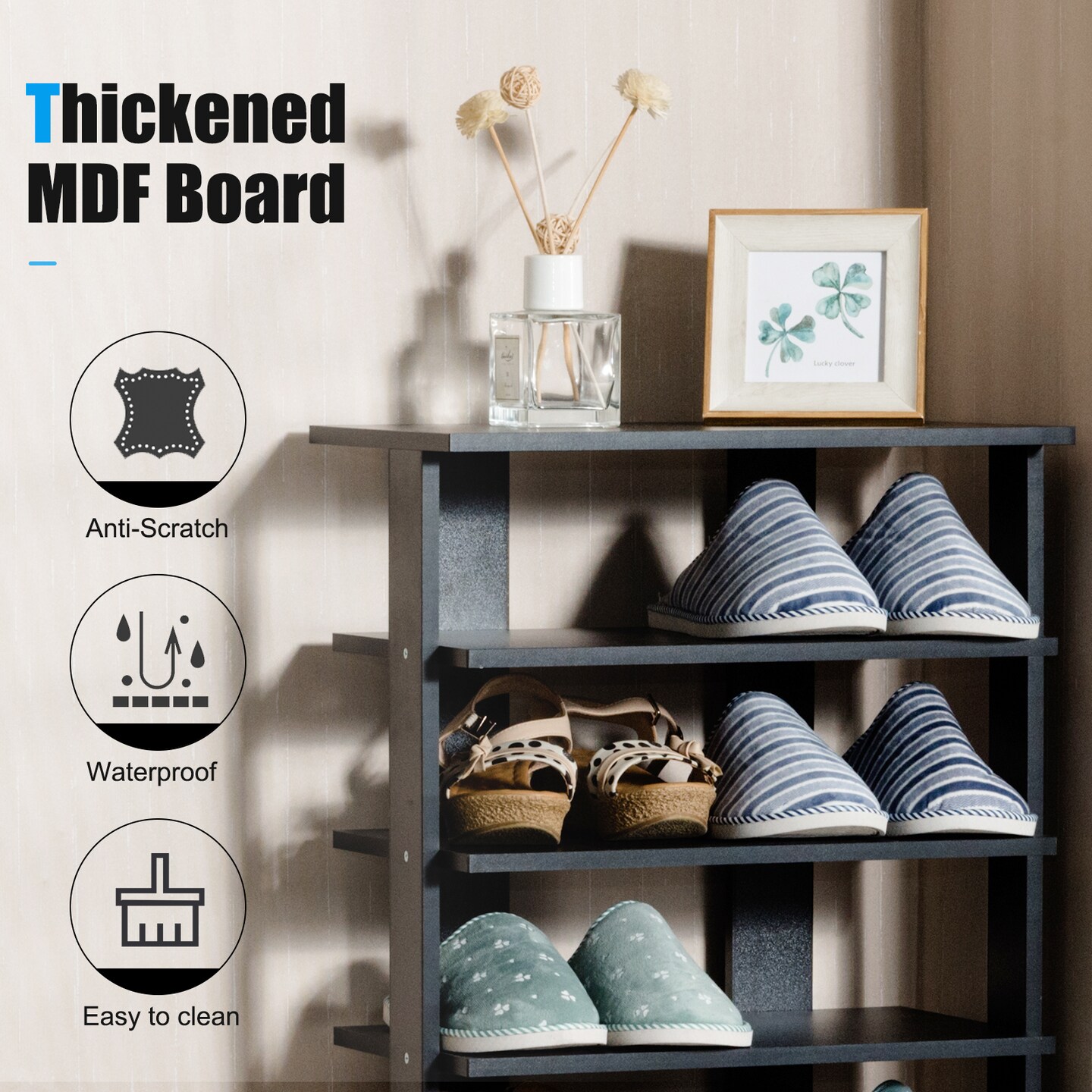 7-Tier Dual 14 Pair Shoe Rack Free Standing Concise Shelves Storage