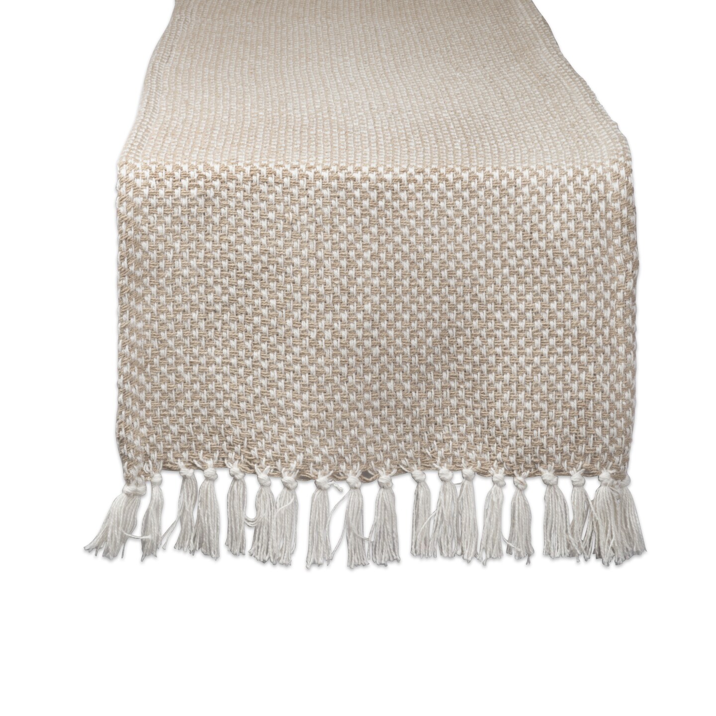 Contemporary Home Living Woven Fringed Table Runner - 108&#x22; - Beige and White
