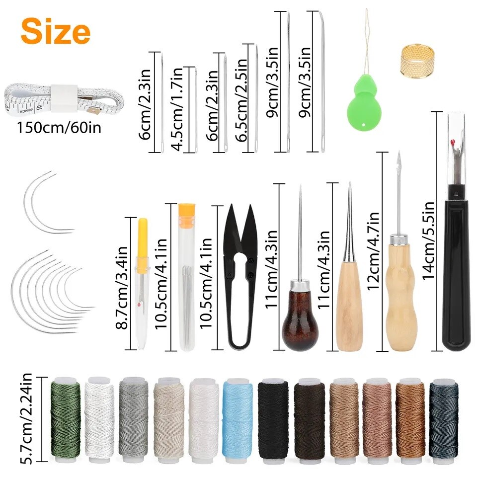 48pcs Leather Thread Stitching Needles Awl Hand Tools Kit for DIY Sewing Craft