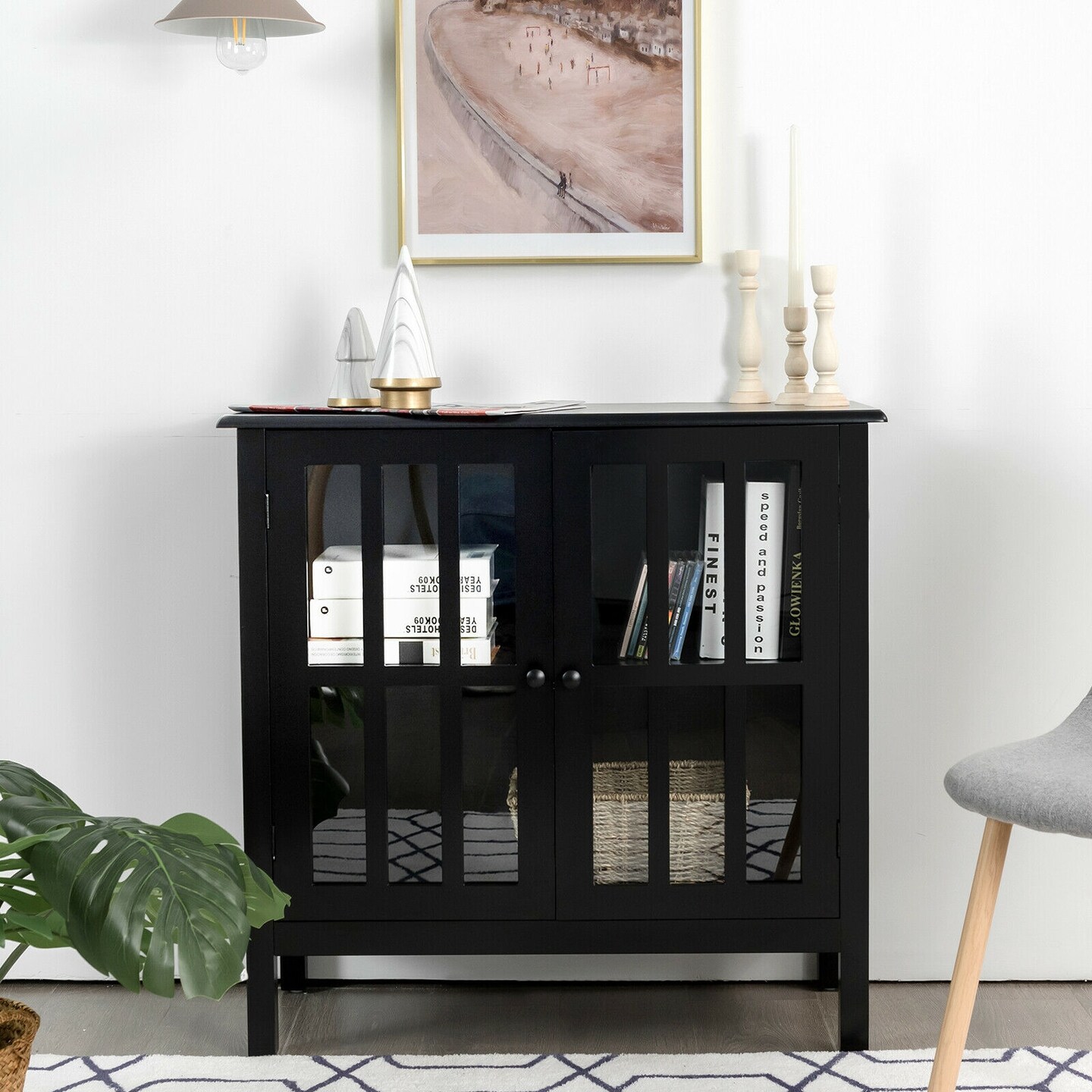 Glass Door Sideboard Console Storage Buffet Cabinet