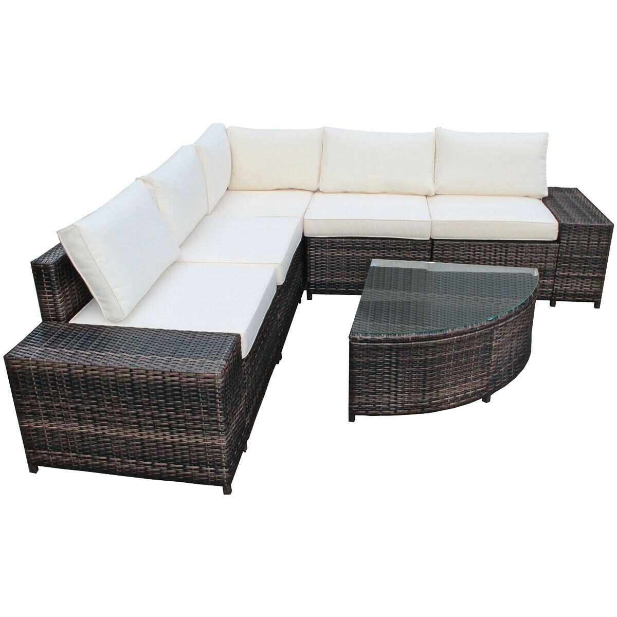 6 Pieces Rattan Furniture Cushioned Sofa Set