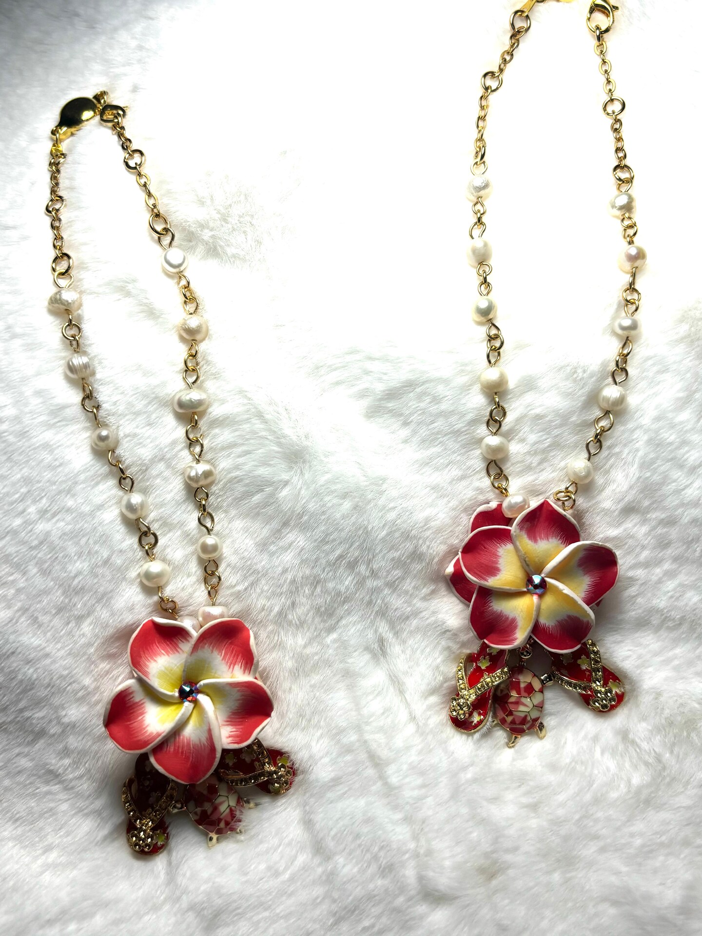 Car Rearview Mirror Charm RED Plumeria (2) with crystals, Red