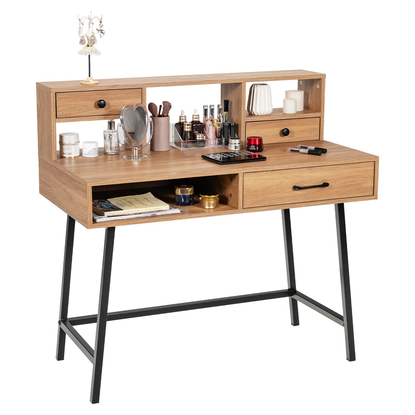 Costway Makeup Vanity Table Computer Writing Desk Storage with Drawer Shelf Industrial