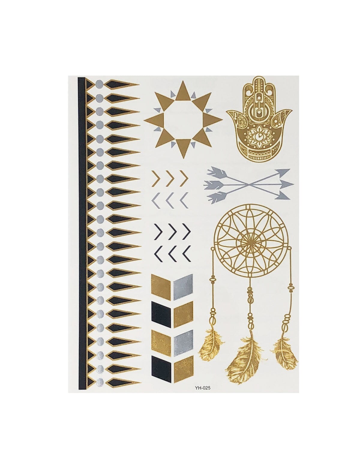 Wrapables Celebrity Inspired Temporary Tattoos in Metallic Gold Silver and Black (6 Sheets), Large, Feathers & Floral