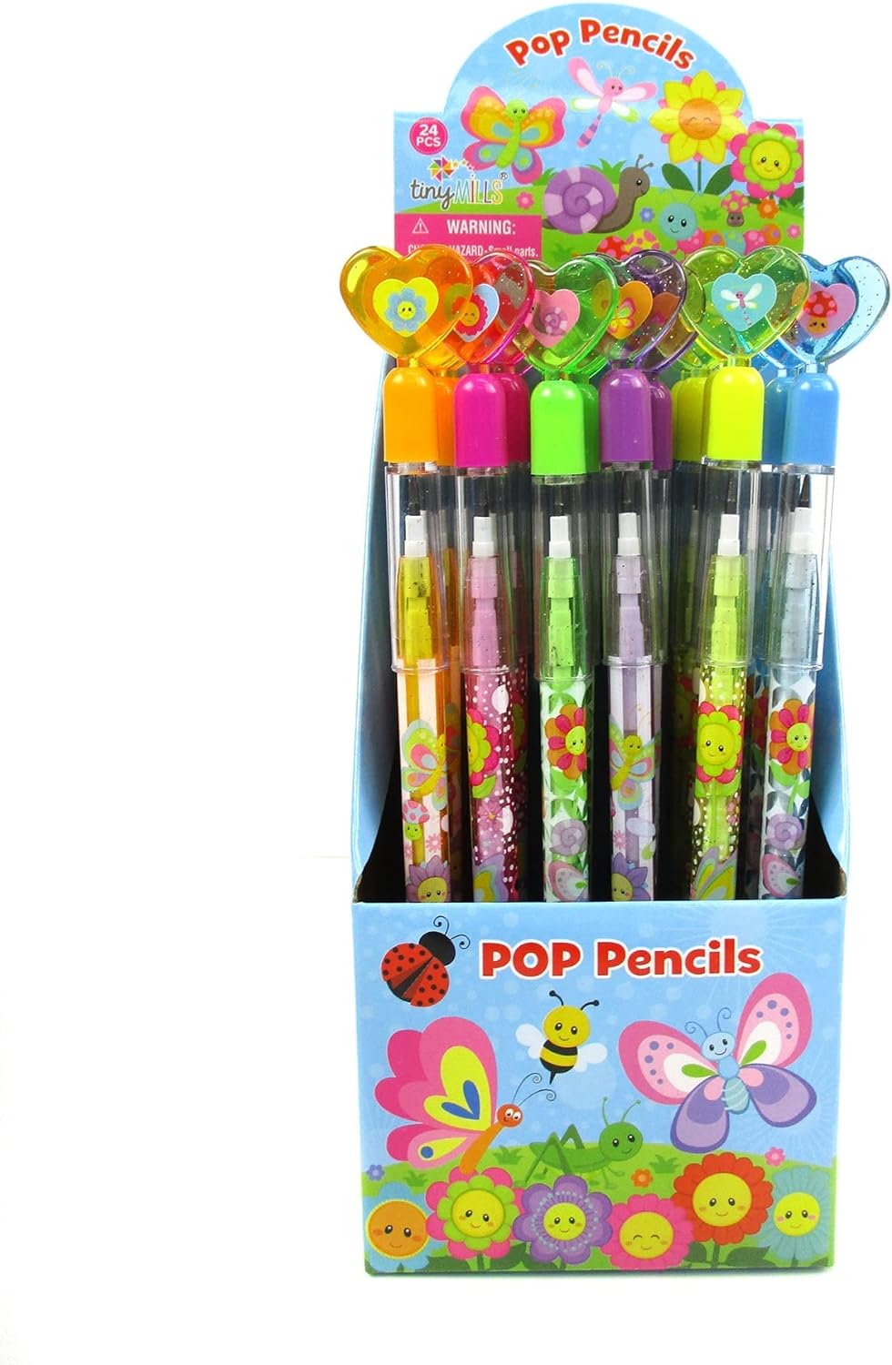 TINYMILLS 24 Pcs Spring Flowers Butterfly Multi Point Stackable Push Pencil Assortment with Eraser