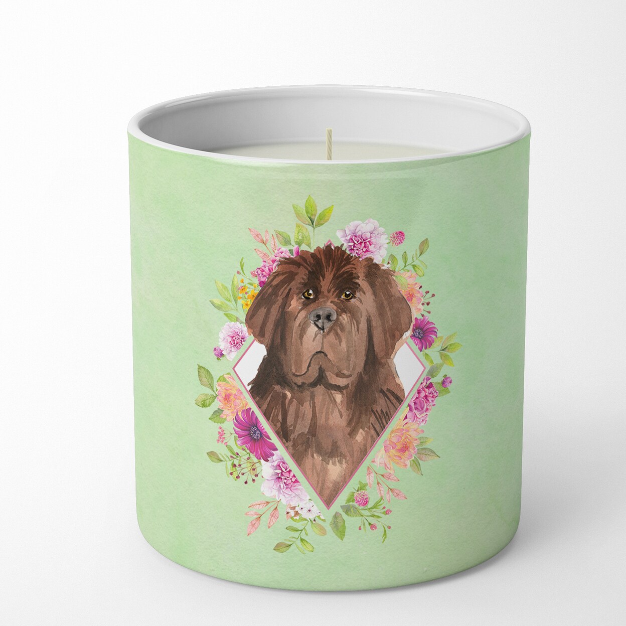 Caroline&#x27;s Treasures Newfoundland Green Flowers 10 oz Decorative Soy Candle