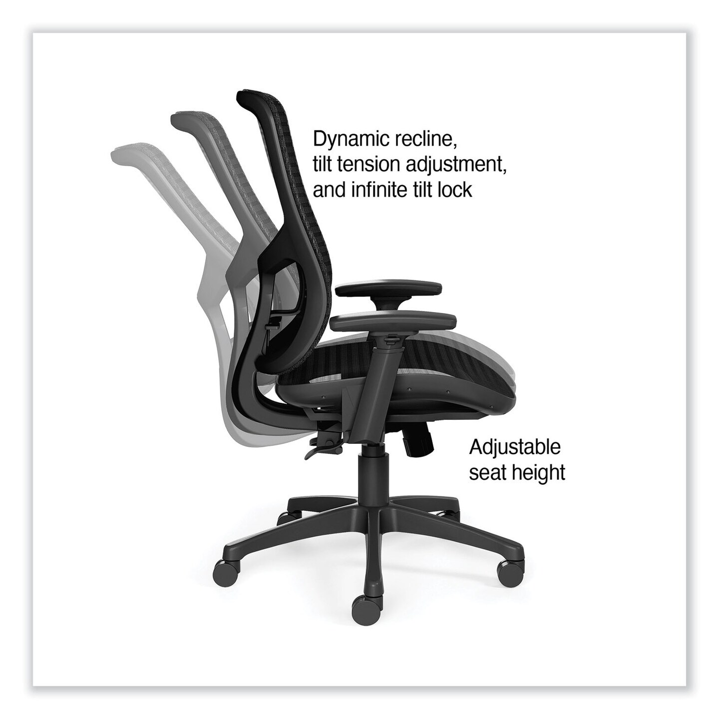 Union &#x26; Scale FlexFit Kroy Mesh Task Chair, Supports Up to 275 lbs, 18.9 to 22.76&#x22; Seat Height, Black Seat, Black Back, Black Base