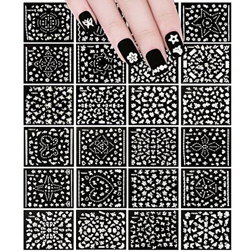 Wrapables 24 Sheets White Flowers, Dots &#x26; Crowns Nail Sticker Nail Art Set